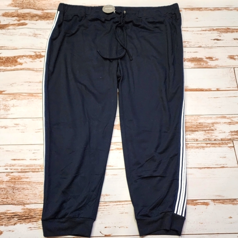 Zim & Zoe Active Navy Jogger Pants White Stripes Pockets String Plus Size 26/28